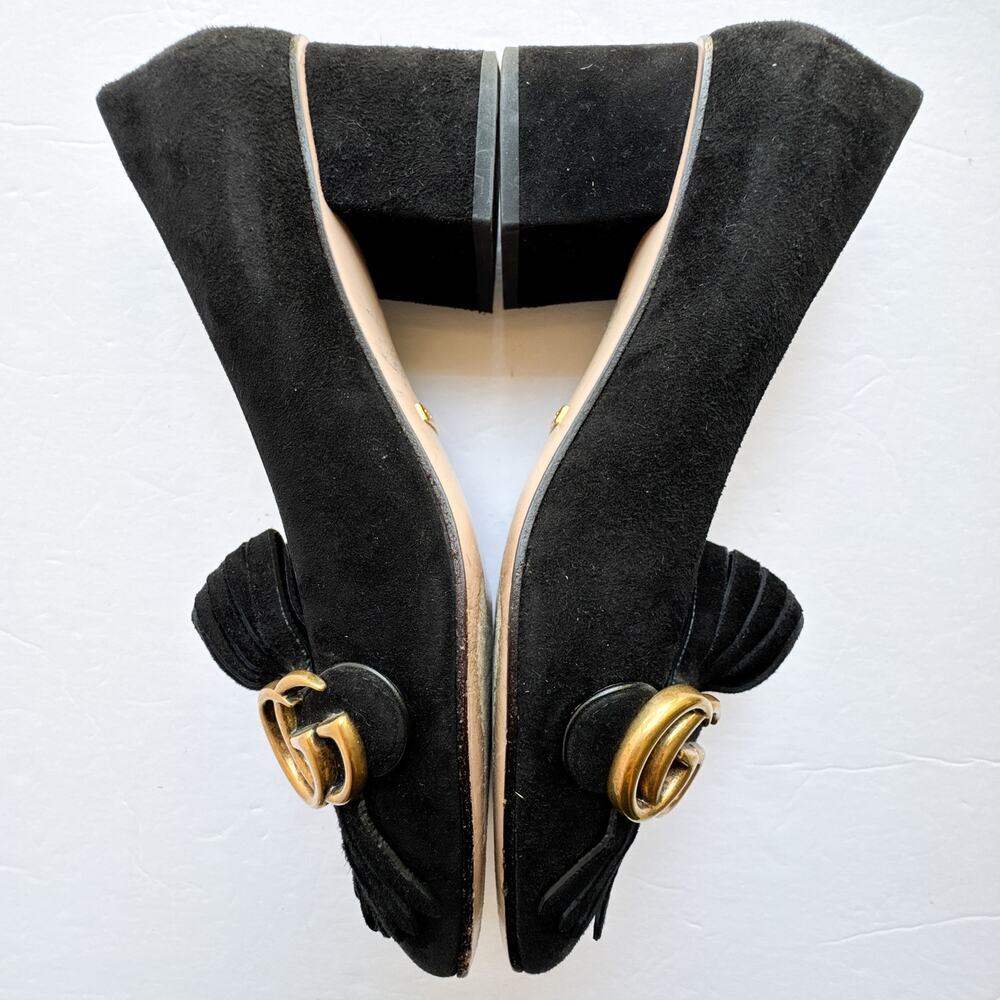 Gucci GG Marmont Fringe Block Heel Pumps Black Suede 39 - Picture 7 of 13